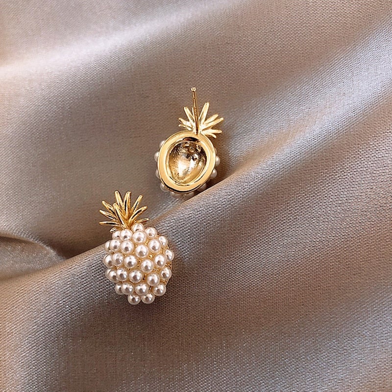 Boucles d'oreilles en ananas tropical et perles incrustées