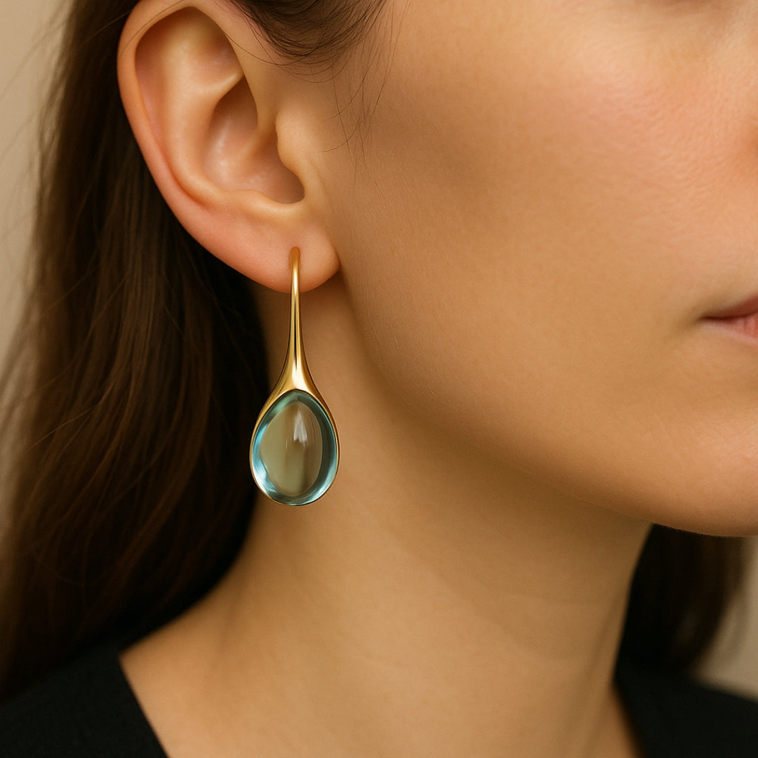 Boucles d'oreilles avec goutte en cristal en or et en argent