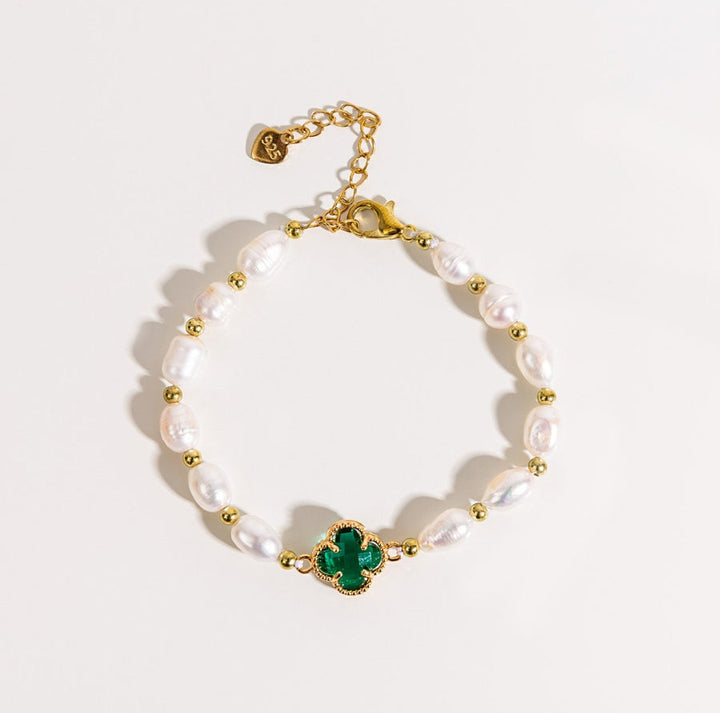 Bracelet en Perles de Trèfle Émeraude